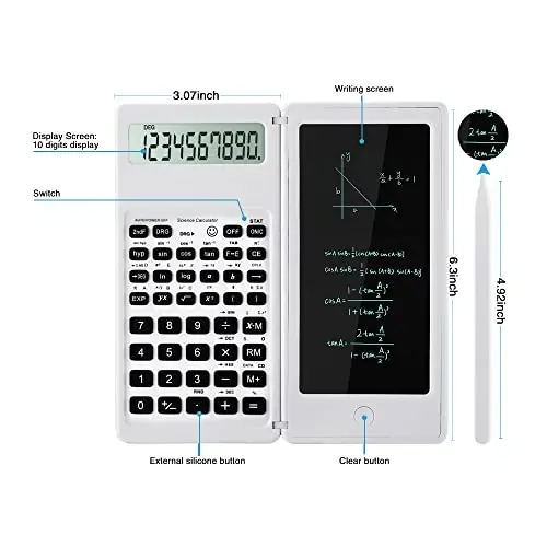 Scientific Calculators, LveSunny Calculator for School, 10-Digit Large Screen Scientific Calculator with Notepad, Math Calculator for Middle High School Supplies & College (White) - 3