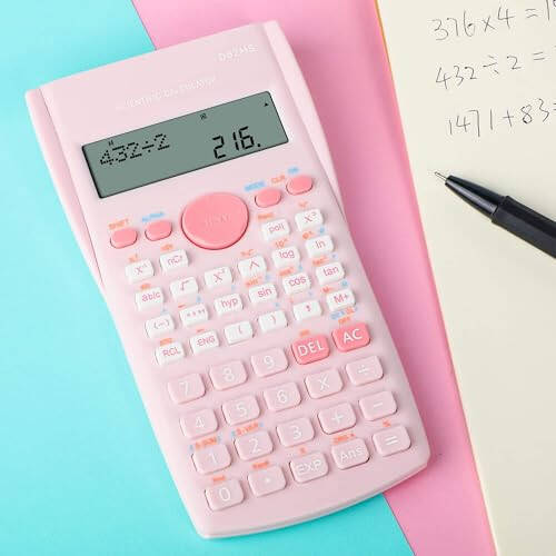 deli Pink Scientific Calculator, 2 Line Cute Calculator Scientific Math Calculator for Students Algebra Geometry Basic Caculator for Middle and High School Students College School Supplies, Small - 2