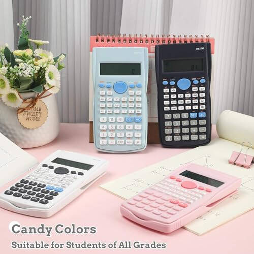 deli Pink Scientific Calculator, 2 Line Cute Calculator Scientific Math Calculator for Students Algebra Geometry Basic Caculator for Middle and High School Students College School Supplies, Small - 3