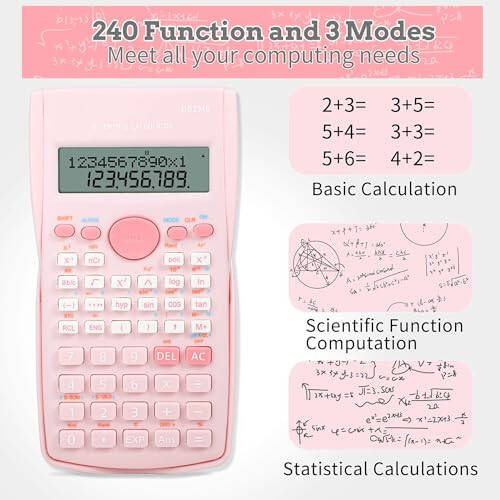 deli Pink Scientific Calculator, 2 Line Cute Calculator Scientific Math Calculator for Students Algebra Geometry Basic Caculator for Middle and High School Students College School Supplies, Small - 4
