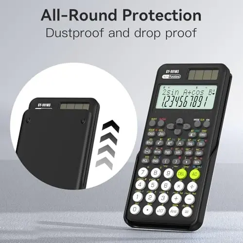 Scientific Calculator School Supplies, ROATEE 991MS 401 Functions 2-Line Display Desktop Calculator with Sliding Cover, Solar Battery Dual Power Kawaii for Middle High School Student and Teacher Black - 3