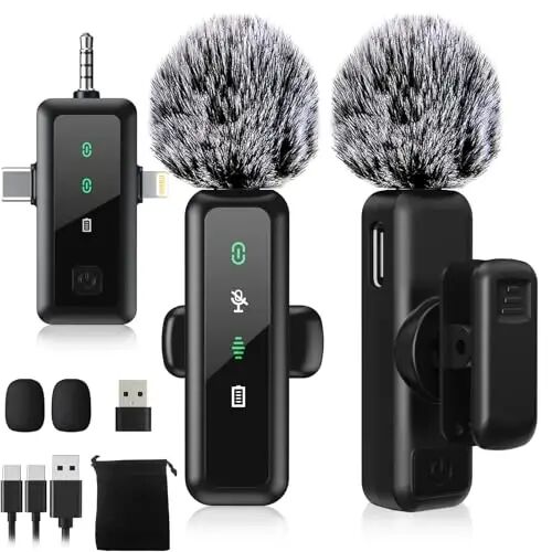 BILIWAL Wireless Lavalier Microphone 3IN1 Port for Most Devices | Noise Cancelling Lapel Recording Entry-level 2 Pack Mics - 1