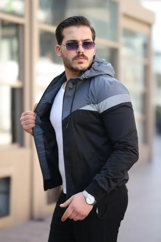 Bill Triangle Patch Hooded Seasonal Jacket 1220-Smoke - BYTREND