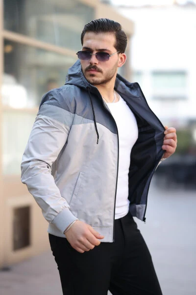 Bill Üçgen Parçalı Kapşonlu Mevsimlik Mont 1220-AÇIK GRİ - BYTREND (1)