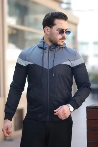 Bill Üçgen Parçalı Kapşonlu Mevsimlik Mont 1220-Füme - 4