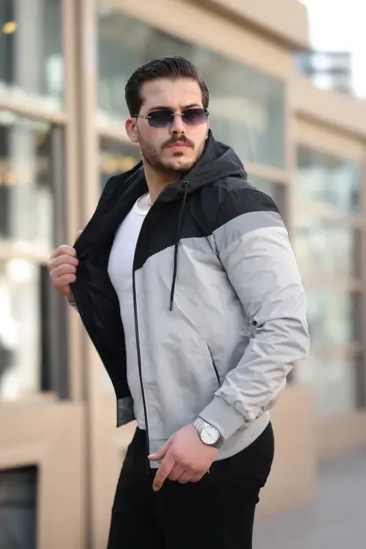 Bill Üçgen Parçalı Kapşonlu Mevsimlik Mont 1220-SİYAH - BYTREND