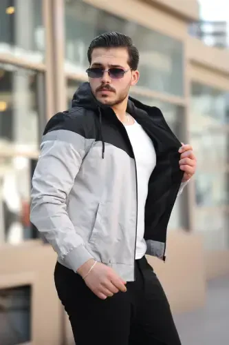 Bill Üçgen Parçalı Kapşonlu Mevsimlik Mont 1220-SİYAH - BYTREND (1)