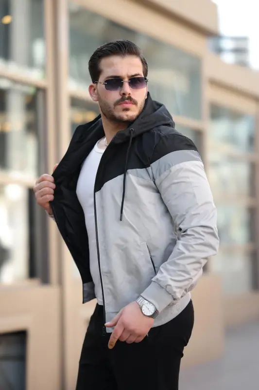 Bill Üçgen Parçalı Kapşonlu Mevsimlik Mont 1220-SİYAH - BYTREND