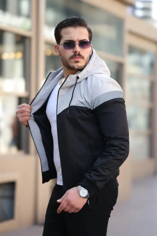 Bill Uchburchak Bo'lakli Kapshonli Mavsumiy Palto 1220-GRİ - BYTREND