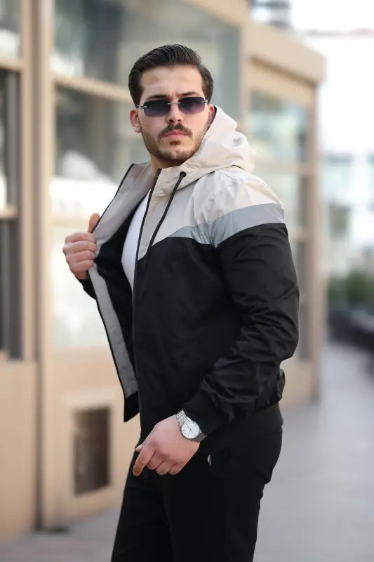 Bill Uchburchak Bo'lakli Kapushonli Mavsumiy Kurtka 1220-BEJ - BYTREND