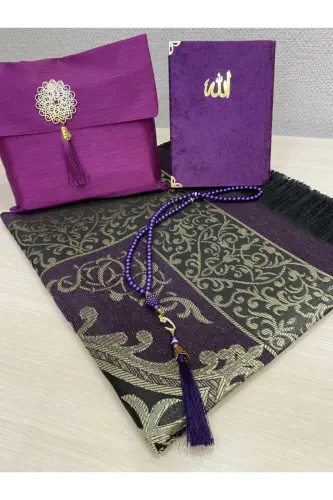 Binafsha hashamatli 4 qismli shantuk sumkali sovg'ali sep uchun joynamoz to'plami - BINA 
