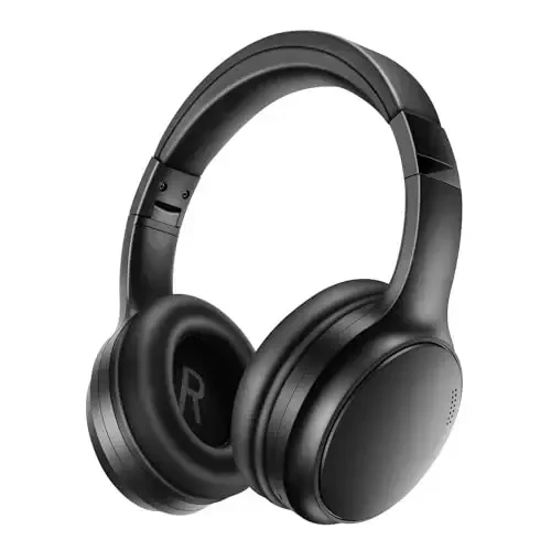 Bingozones A10 Noise Cancelling Headphones Wireless, Black Bluetooth Headset with Mic, Bluetooth 5.3, HiFi Stereo Sound, Deep Bass, 20+H Playtime, Lightweight On Ear Wired Headphones for Tablet/PC - Bingozones