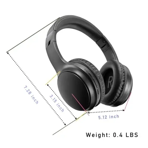 Bingozones A10 Noise Cancelling Headphones Wireless, Black Bluetooth Headset with Mic, Bluetooth 5.3, HiFi Stereo Sound, Deep Bass, 20+H Playtime, Lightweight On Ear Wired Headphones for Tablet/PC - 2