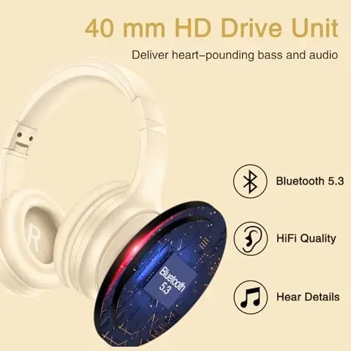 Bingozones mikrofonli Bluetooth Active Noise Cancelling quloqchinlari, A10 simsiz quloqchinlar, 20 soatdan ortiq ishlash vaqti, Bluetooth 5.3, planshet/kompyuter uchun engil simli quloqchinlar - bej - 3