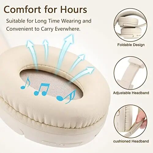 Bingozones SN-A2 Headphones Wireless Bluetooth with Mic,Lightweight On Ear Headphone, Bluetooth 5.3, 20H+ Playtime,Portable Wired and Wireless Headphones for School, Travel, Gym - Beige - 3