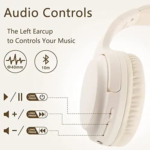 Bingozones SN-A2 Headphones Wireless Bluetooth with Mic,Lightweight On Ear Headphone, Bluetooth 5.3, 20H+ Playtime,Portable Wired and Wireless Headphones for School, Travel, Gym - Beige - 4