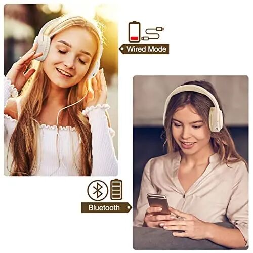 Bingozones SN-A2 Headphones Wireless Bluetooth with Mic,Lightweight On Ear Headphone, Bluetooth 5.3, 20H+ Playtime,Portable Wired and Wireless Headphones for School, Travel, Gym - Beige - 5