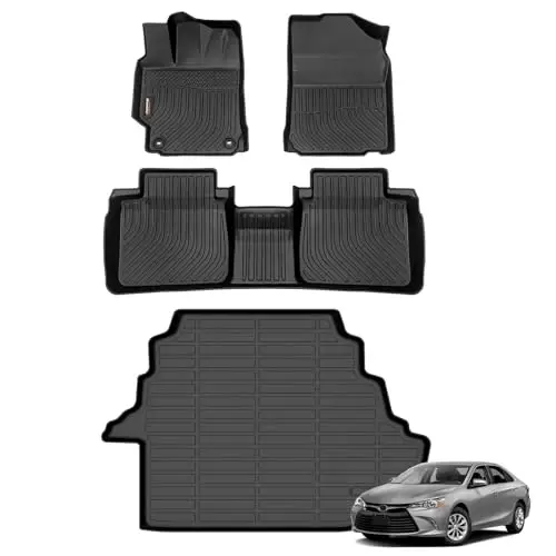 Binmotor-Floor Mats & Cargo Liner for 2007-2011 Toyota Camry Gas | CE丨LE丨SE丨XLE, Camry Floor Mats All Weather Durable Non-Curling Heavy Duty Car Mats Accessories 