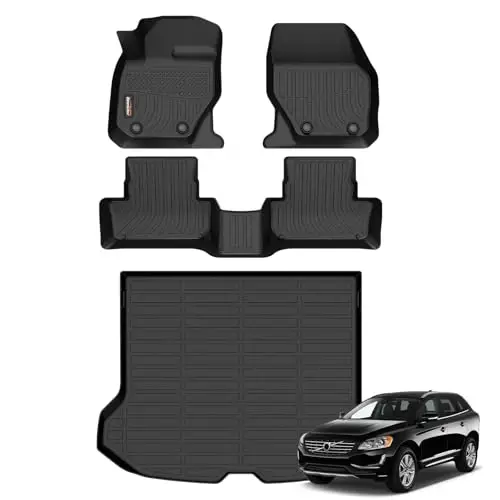 Binmotor-Floor Mats & Cargo Liner for 2010-2017 Volvo XC60, All Weather Car Floor Mats TPE Liners Cargo Trunk Mat for Volvo XC60 Accessories - 1