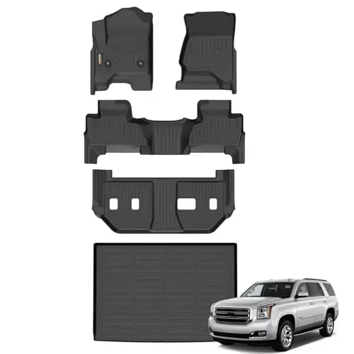 Binmotor-Floor Mats & Cargo Liner for 2015-2020 Chevy Suburban/GMC Yukon XL | 2nd Row Bench Seat, 8 Passenger, TPE All Weather Car Mats Custom Fit Accessories 