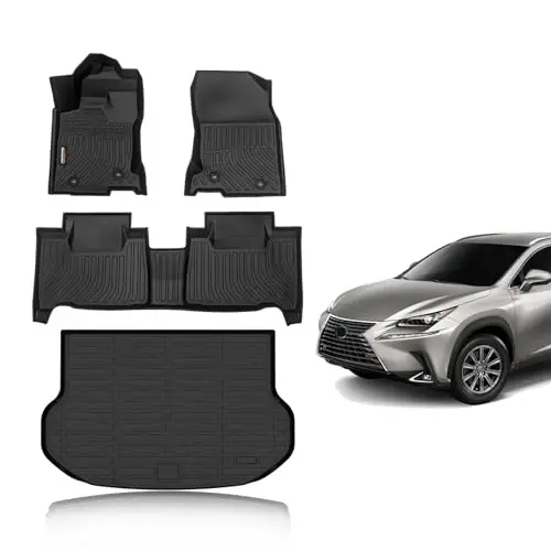 Binmotor-Floor Mats & Cargo Liner for 2015-2021 Lexus NX (NX200t/NX300/NX300h F Sport), All Weather Car Mats TPE Rubber Liners for NX Accessories Mats Trunk Mat-Black 