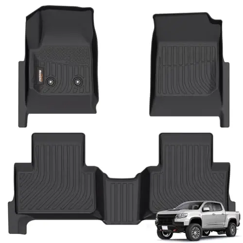 Binmotor-Floor Mats for 2015-2022 Chevy Colorado Crew Cab/GMC Canyon, TPE All Weather Protection Heavy Duty Floor Liners for Chevy Colorado-Black 