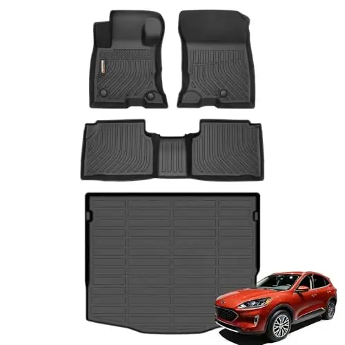 Binmotor-Floor Mats & Cargo Liner for 2020-2026 Ford Escape Hybrid & Plug-in Hybrid, All Weather Car Floor Mat for Ford Escape Hybrid Accessories Mats TPE Waterproof Heavy Duty Rubber Liners Trunk Mat - 1