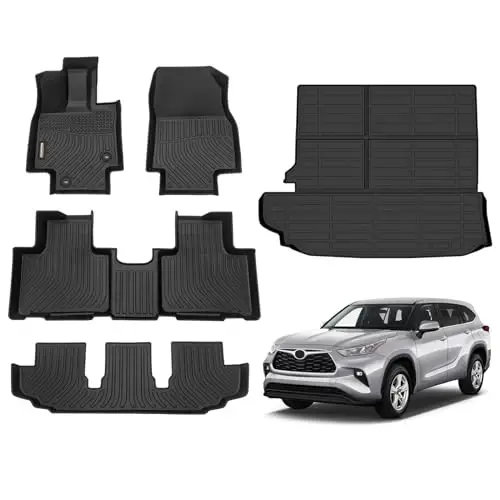 Binmotor-Floor Mats & Cargo Liner for 2020-2026 Toyota Highlander, 3 Rows with Cargo Mat Set,TPE Rubber Liners for Toyota Highlander Accessories Mats Trunk Mat-Black 