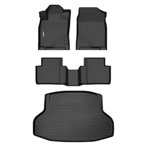 Binmotor-Floor Mats & Cargo Liner Set for 2021-2016 Honda Civic Sedan LX丨Sport丨EX丨EX-T丨EX-L丨Touring丨Si Sedan, Not for Hatchback and Coupe, All Weather Car Floor Mats for Honda Civic Accessories - 1