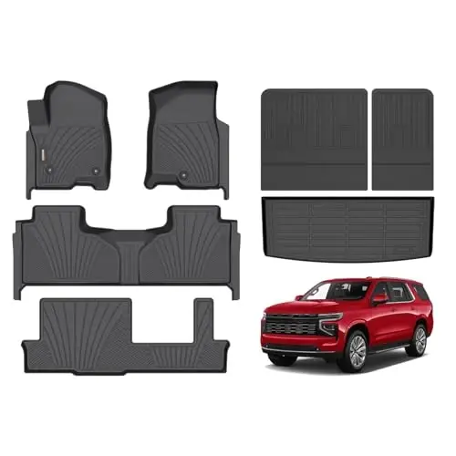 Binmotor-Floor Mats & Cargo Liner for 2021-2026 Chevrolet Tahoe/GMC Yukon (Only for 8 Seats, Not for XL), All Weather Car Mats Cargo Trunk Mat Accessories 