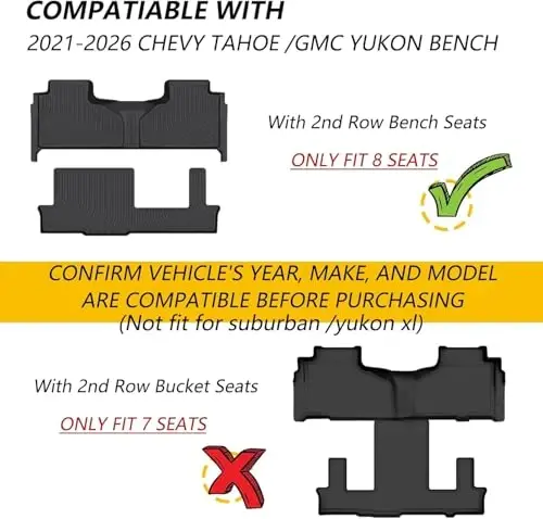 Binmotor-Floor Mats & Cargo Liner for 2021-2026 Chevrolet Tahoe/GMC Yukon (Only for 8 Seats, Not for XL), All Weather Car Mats Cargo Trunk Mat Accessories - 2