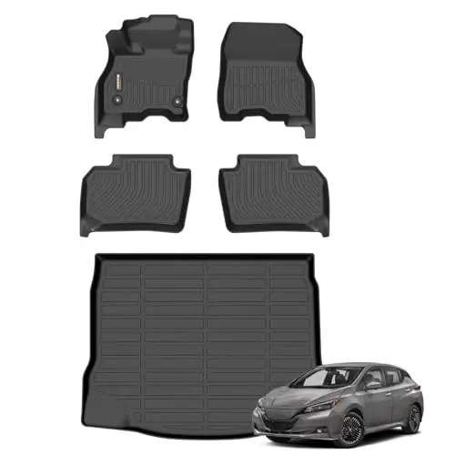 Binmotor-All Weather Car Floor Mats and Cargo Liner Set for Nissan Leaf 2018-2025, 2 Rows with Cargo Mat Set, TPE Liners for Nissan Leaf Accessories Mats Trunk Liner Mat-Black - 2