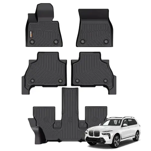 Binmotor-All Weather Car Floor Mats for 2019-2025 2026 BMW X7 40i, M50i, M60i (only fit 6 Passenger),3 Rows with for X7,TPE Liners for X7 Accessories Mats-Black 