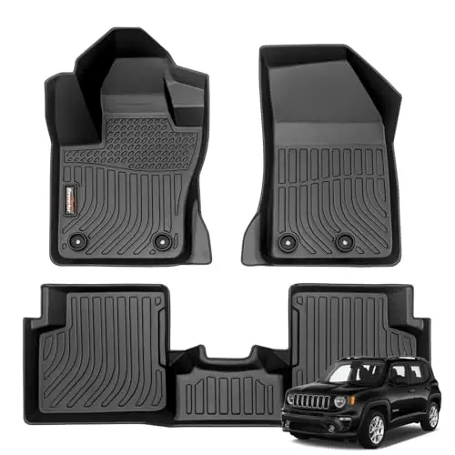 Binmotor-All Weather Car Floor Mats for Jeep Renegade 2015-2024, TPE Liners for Jeep Renegade Accessories Car Mat-Black 