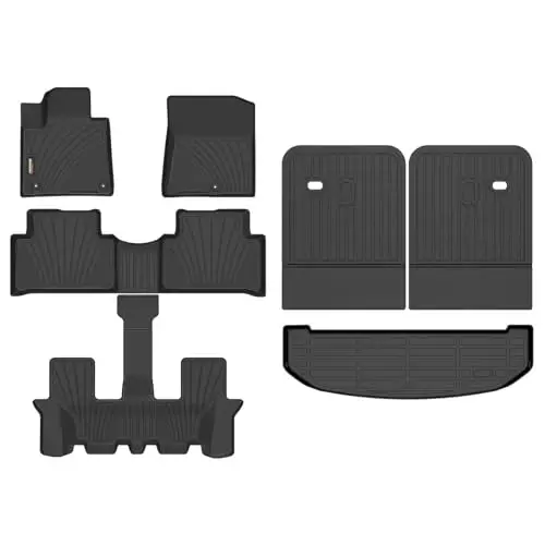 Binmotor-All Weather Floor Mats Cargo Liner Custom Set for Kia Sorento 2021-2025 2026 6/7 Passenger(Not for Hybrid), Heavy Duty TPE Car Floor Liners for Sorento Accessories 