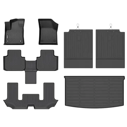 Binmotor-All Weather Floor Mats & Cargo Liner for Volkswagen Atlas 2018-2026(6 Passenger Bucket Seating), 3 Rows Full Set Car Mats TPE, Heavy Duty Car Floor Liners Guard for VW Atlas Accessories 