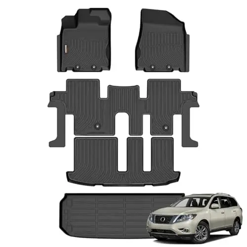 Binmotor-All Weather Floor Mats Cargo Liner Set for for Nissan Pathfinder 2013-2021 2014-2020 Infiniti QX60 2013 JX35, 3 Rows with Cargo Trunk Mat, Car Mats Pathfinder Accessories - 1