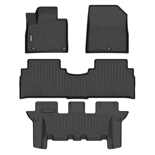 Binmotor-All Weather Floor Mats for Kia Sorento 2020 2019 2018 2017 2016, 1st & 2nd & 3rd Row Full Set, Heavy Duty Car Floor Liners-Black for Sorento Accessories 