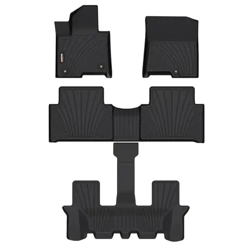 Binmotor-All Weather Floor Mats for Kia Sorento Hybrid 2026 2025-2021(PHEV & HEV), 1st & 2nd & 3rd Row Full Set, Heavy Duty TPE Car Floor Liners Black for Kia Sorento Hybrid Accessories 