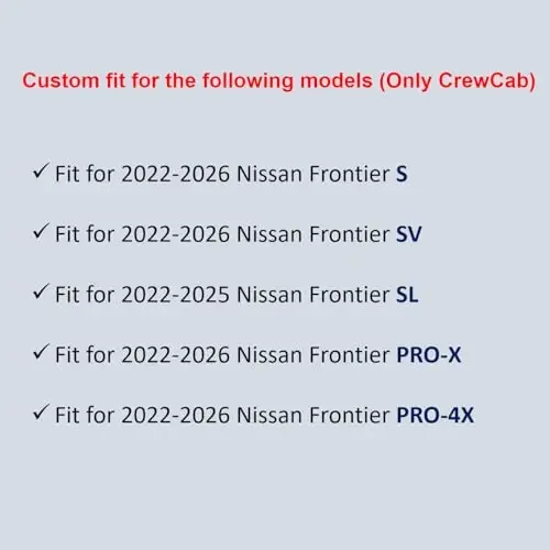 Binmotor-All Weather Floor Mats for 2022-2026 Nissan Frontier Crew Cab PRO-4X丨PRO-X丨S丨SV丨SL (Not for 2nd with Under Seat Speaker), Frontier Car Mats Accessories - 2