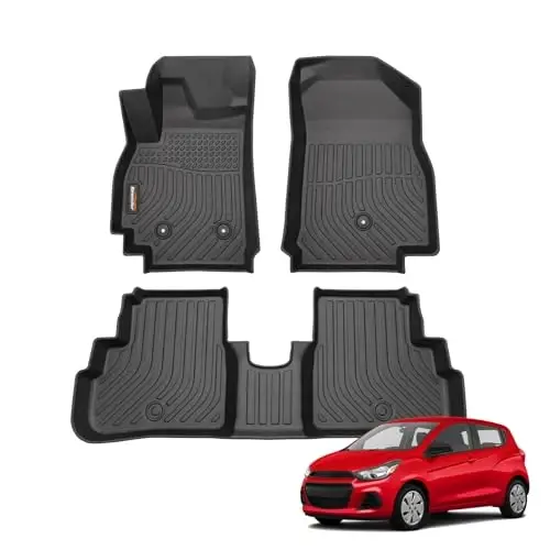 Binmotor-for Chevrolet/Chevy Spark(Not for GT) 2016-2022 All Weather Car Floor Mats, Waterproof TPE Mats Floor Liners for Chevy Spark Trunk Liner Accessories Mat-Black 