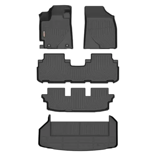 Binmotor-Floor Mats & Cargo Liner for 2008-2013 Toyota Highlander | (Not for Hybrid) 1st & 2nd & 3rd Row Full Set, All Weather Heavy Duty TPE Car Floor Liners for Highlander Accessories- Black 