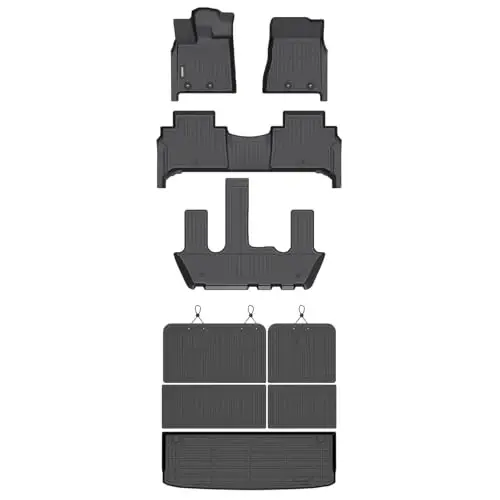 Binmotor-Floor Mats & Cargo Liner for Nissan Armada/Infiniti QX80 2025 2026,Bucket Seat (7 Seats),TPE All Weather Car Mats for Nissan Armada Accessories Floor Liners Rubber Trunk Mat 