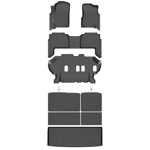 Binmotor-Floor Mats & Cargo Liner for Nissan Armaza/Infiniti QX80 2019-2024,Bench Seat (8 Seats),TPE All Weather Car Mats for Nissan Armada Accessories Floor Liners Trunk Mat - 2