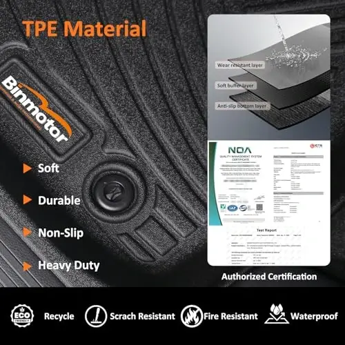 Binmotor-Floor Mats & Cargo Liner for Nissan Murano 2025, 1st & 2nd Row Full Set, TPE Rubber Waterproof Car Mats Heavy Duty Car Floor Liners for Nissan Murano Accessories-Black - 5