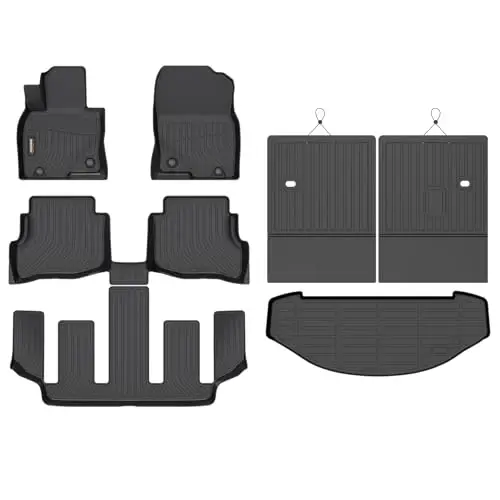 Binmotor-Floor Mats & Cargo Liner & Seatback Cargo Set Fit for 2016-2023 Mazda CX-9 6 Passenger(Without Center Console), All Weather Car Floor Liners Waterproof Heavy Duty for CX 9 Accessories 