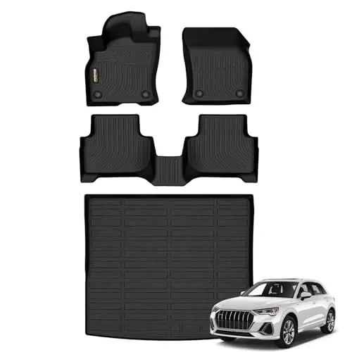 Binmotor-Floor Mats Cargo Liner Set for Audi Q3 2019-2025 (Not for Q5 PHEV Models), All Weather TPE Car Mats Cargo Liners Trunk Mat for Audi Q3 Accessories 