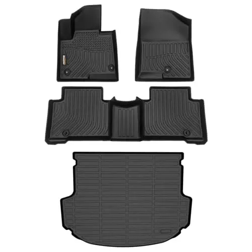 Binmotor-Floor Mats & Cargo Liner Set for Hyundai Santa FE Sport 2013-2018(Not Fit for Hybird), Front & 2nd Row & Cargo Liner, TPE All Weather Mats Cargo Trunk Mat for Santa FE Sport Accessories 