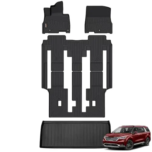 Binmotor-Floor Mats & Cargo Liner Set for Kia Carnival MPV 2022-2025 2026, 8 Passenger, All Weather Car Mats for Carnival LX,LX Seat Package,EX,SX, (Not for Prestige/Hybrid) Accessories - 1