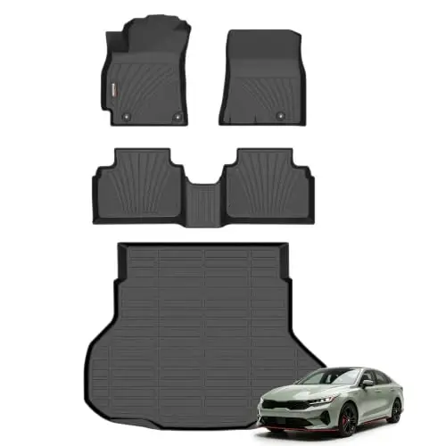Binmotor-Floor Mats & Cargo Liner Set for 2025-2026 Kia K4 Sedan | LX/LXS/EX/GT-Line/DT-Line Turbo, All Weather Car Floor Mats Cargo Trunk Mat for Kia K4 Accessories - 1